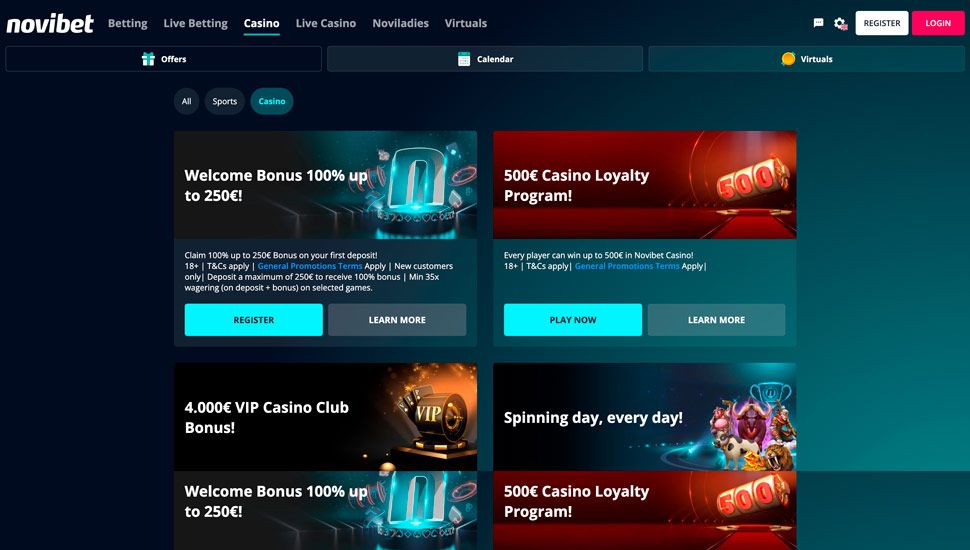 Novibet casino bonuses