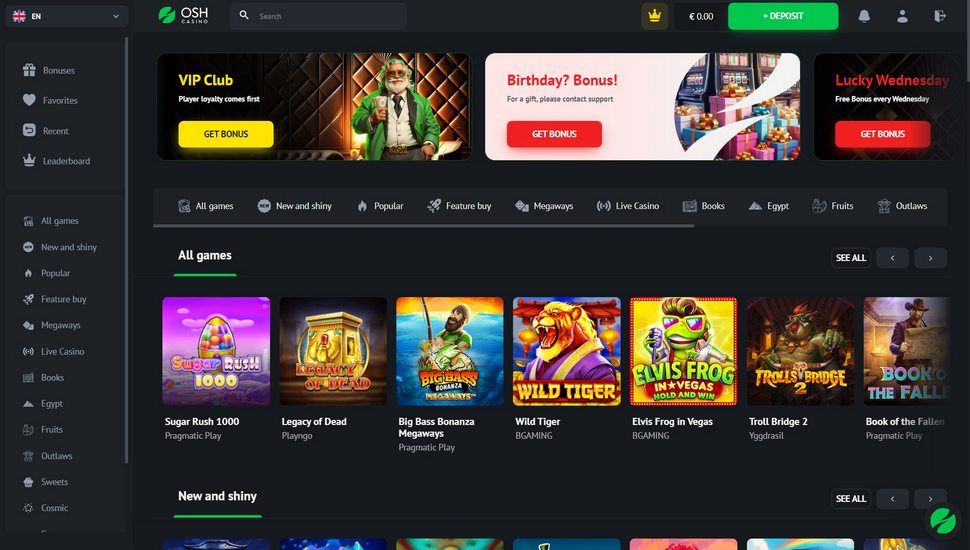 OSH Casino main page