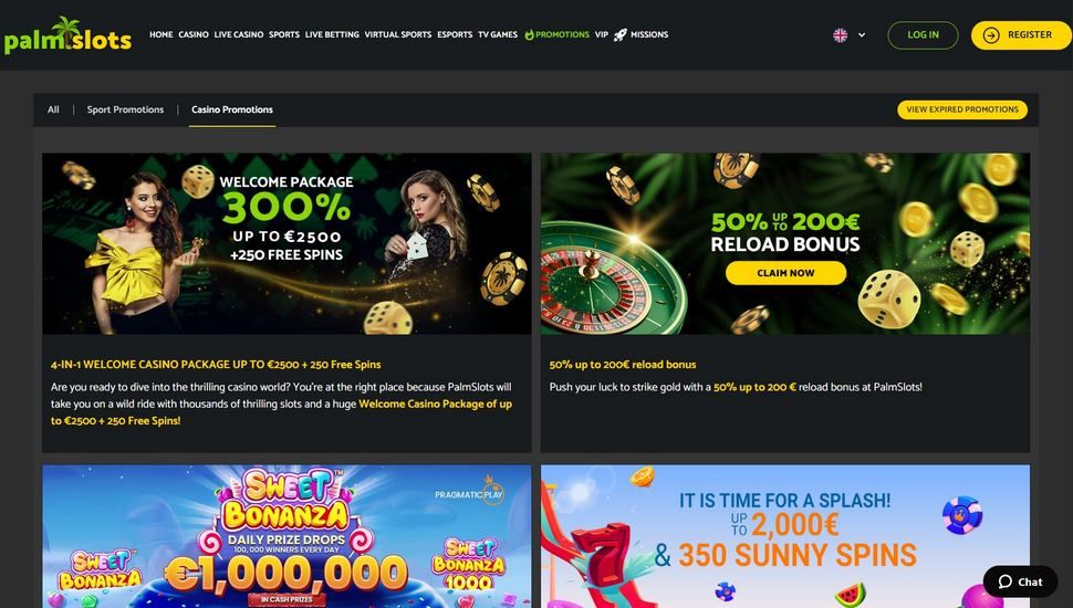 PalmSlots casino bonus page