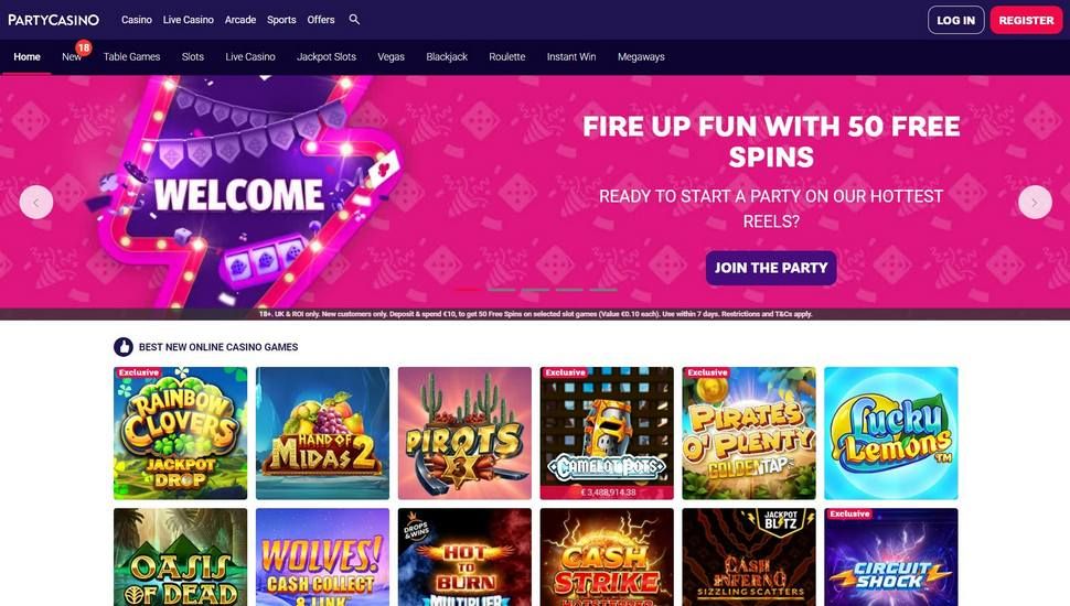 Party Casino main page