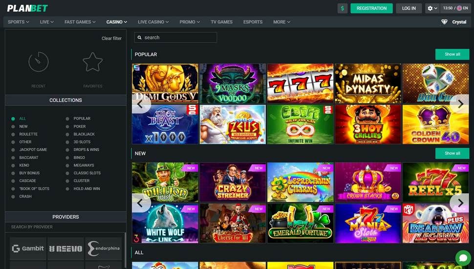 Planbet casino slots page