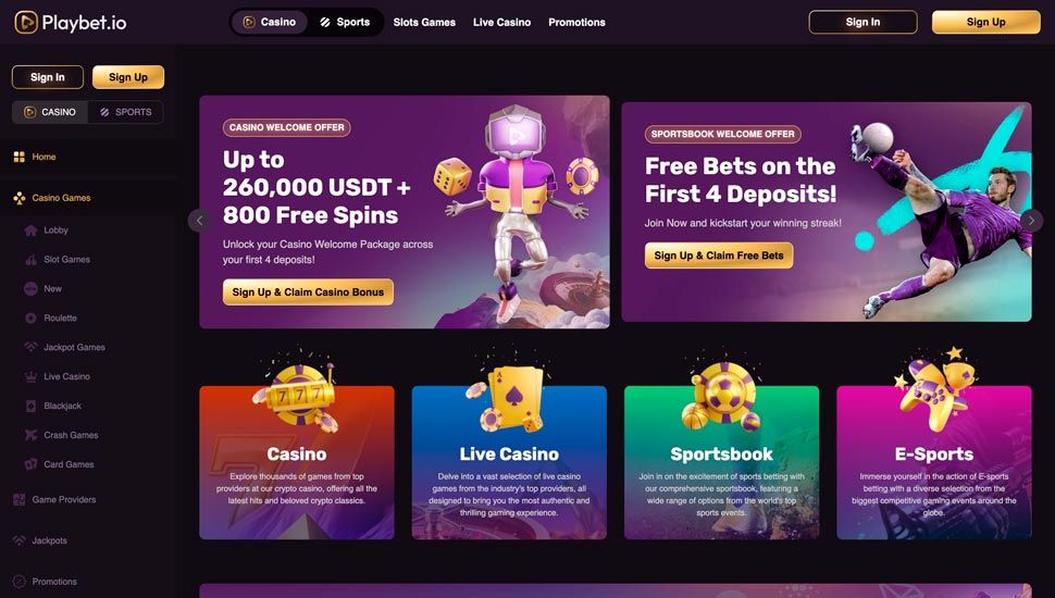 Playbet.io Casino main page