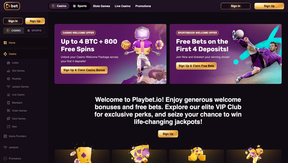 Playbet.io Casino main page