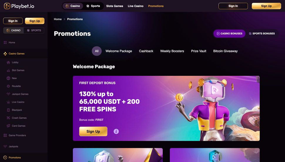 Playbet.io Casino Bonuses and Promotions