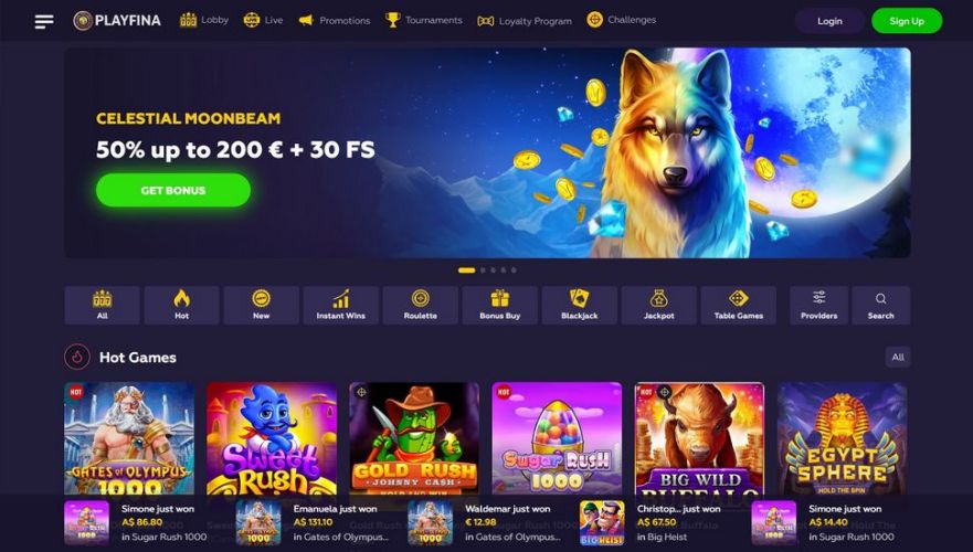 Playfina casino main page
