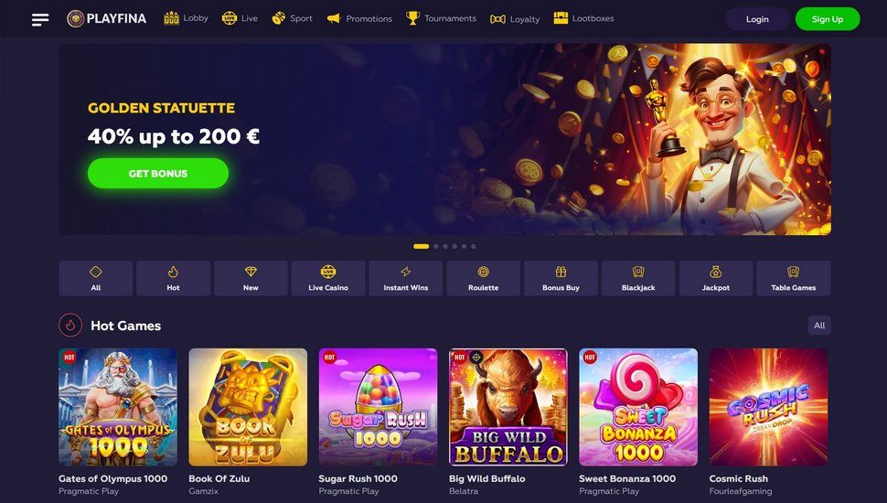 Playfina casino main page