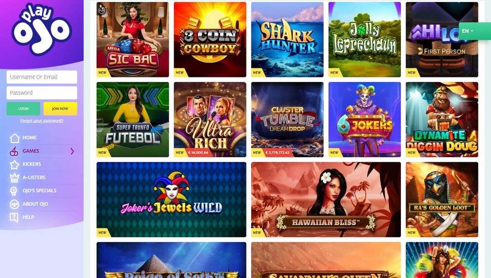 PlayOJO Casino slots page