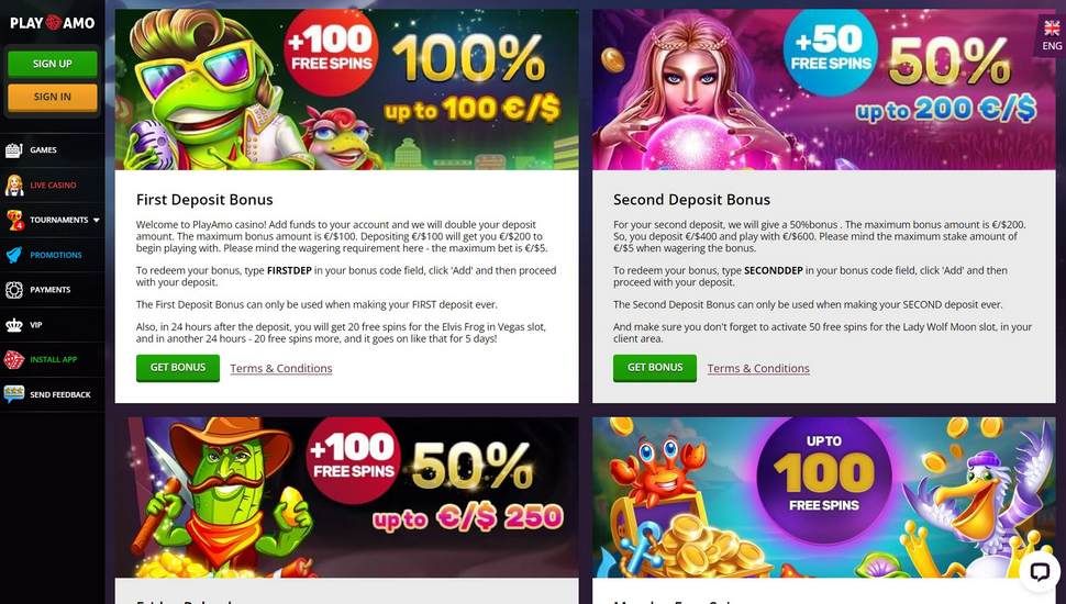 Playamo casino bonus page