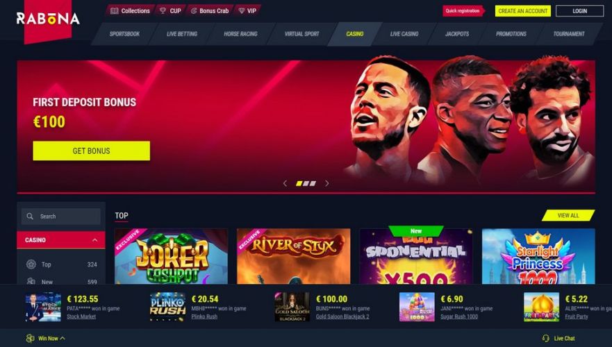 Rabona casino main page