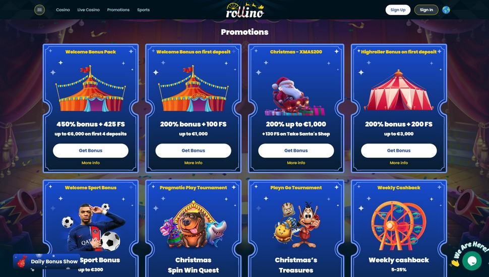 Rollino casino bonus page