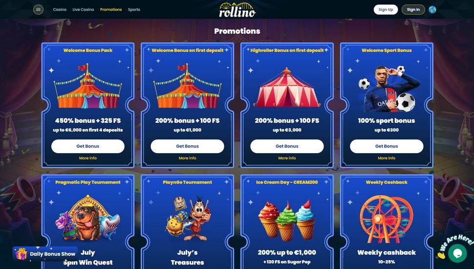 Rollino casino bonus page