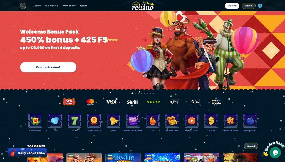 Rollino casino main page