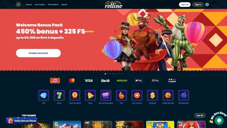Rollino casino main page