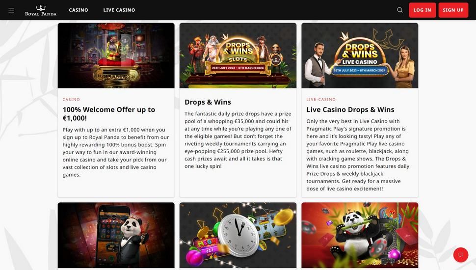 Royal Panda casino bonus page