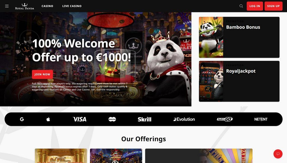 Royal Panda casino main page