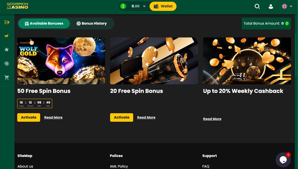 Scorpion.casino bonus page