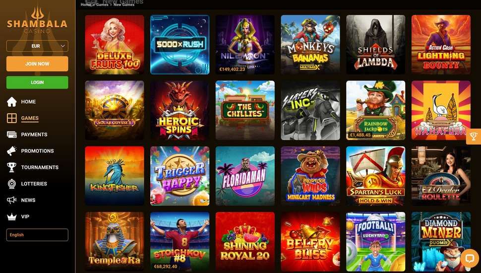 Shambala casino slots page