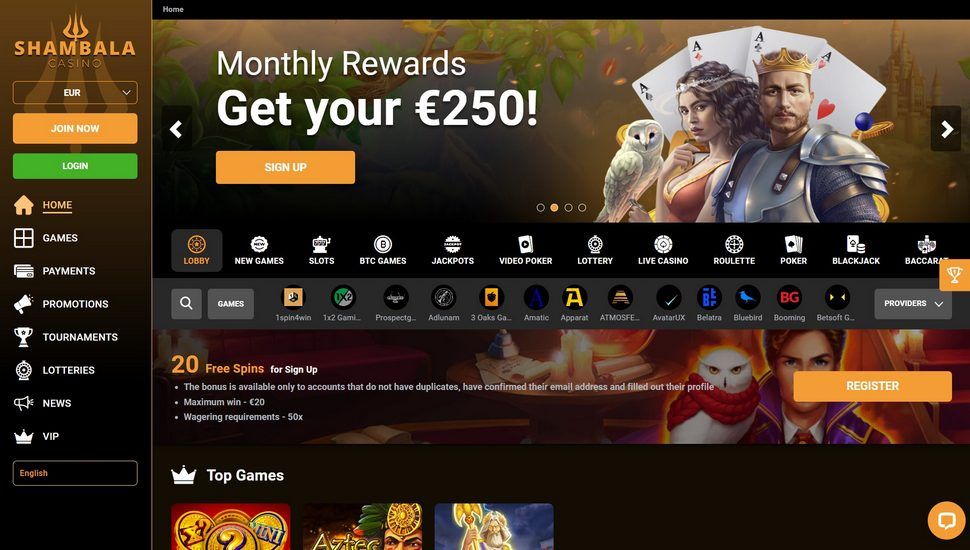 Shambala casino main page