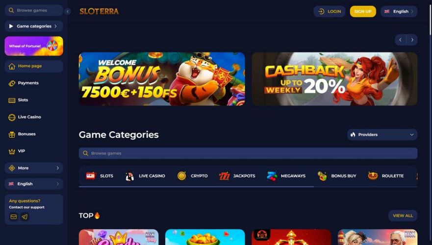 Sloterra casino main page