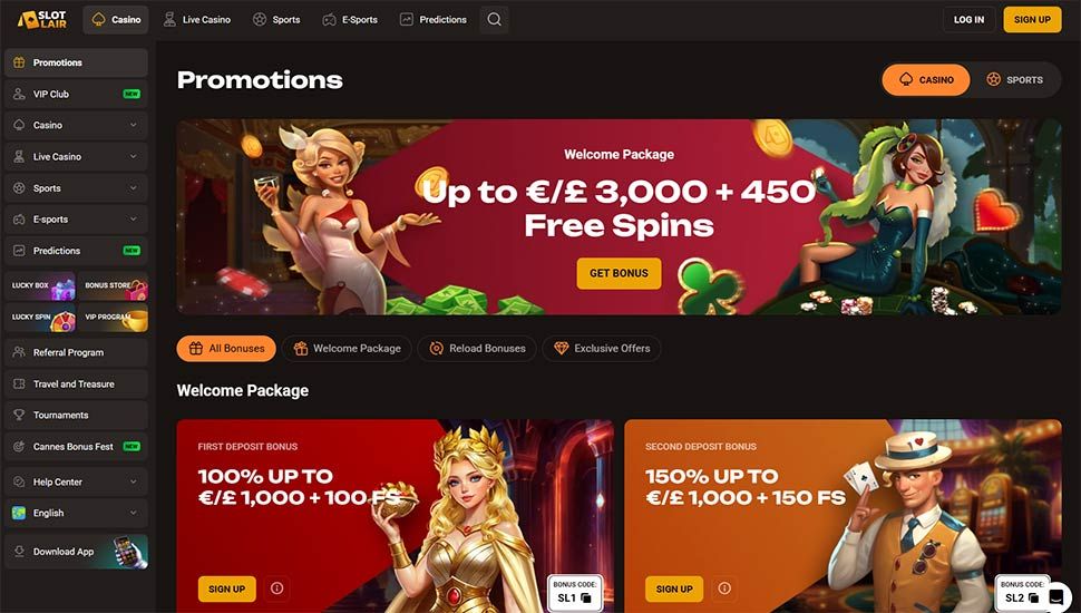 SlotLair Casino - list of bonuses