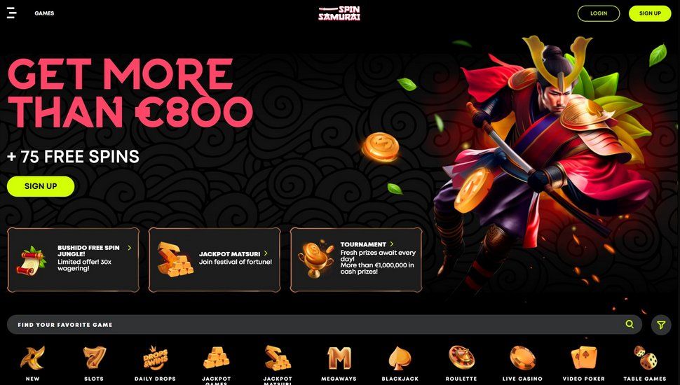 Spin Samurai casino main page