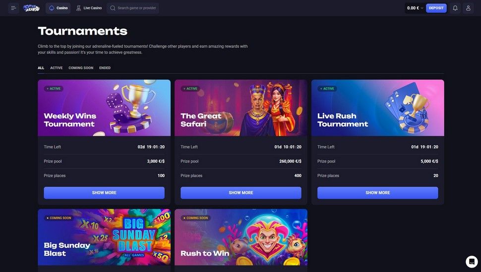 SpinAura casino tournaments page