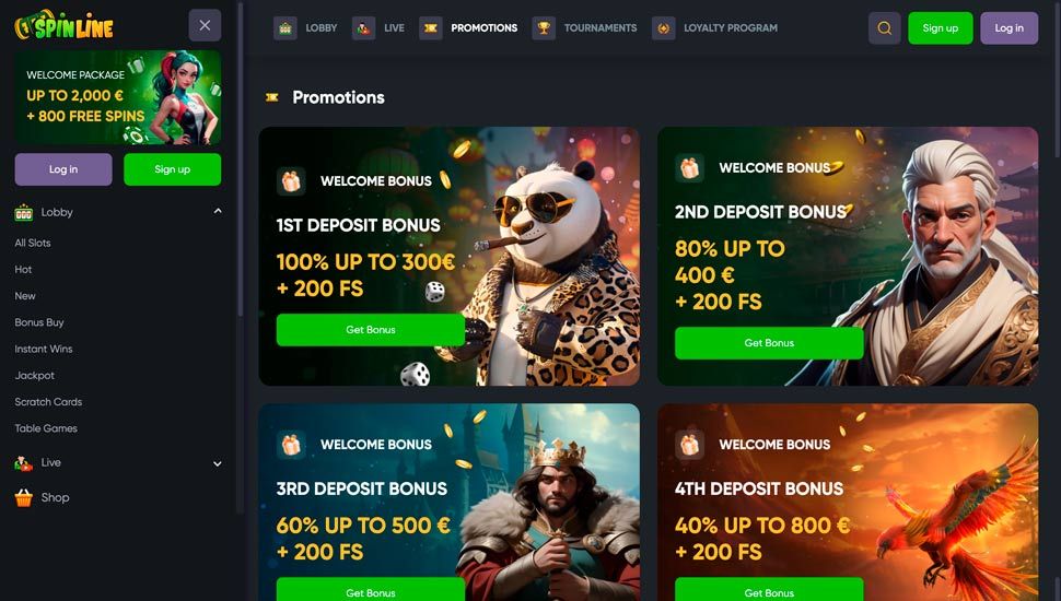 Spinline casino bonuses