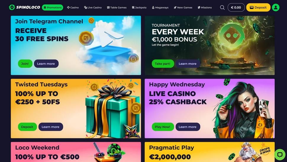 Spinoloco casino bonus page