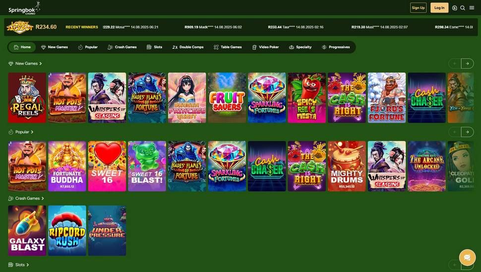 Springbok casino slots page