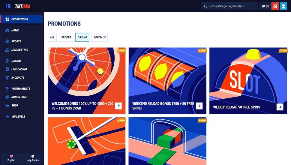 Tikitaka casino bonus page