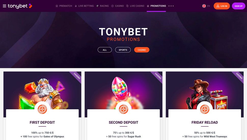 Tonybet casino bonuses