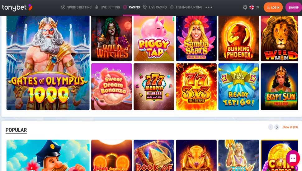 Tonybet casino main page