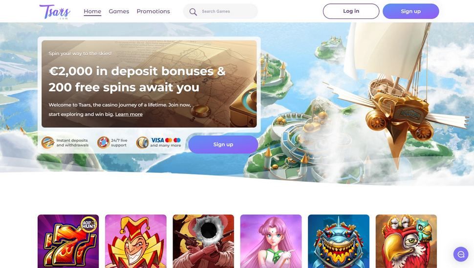 Tsars Casino main page