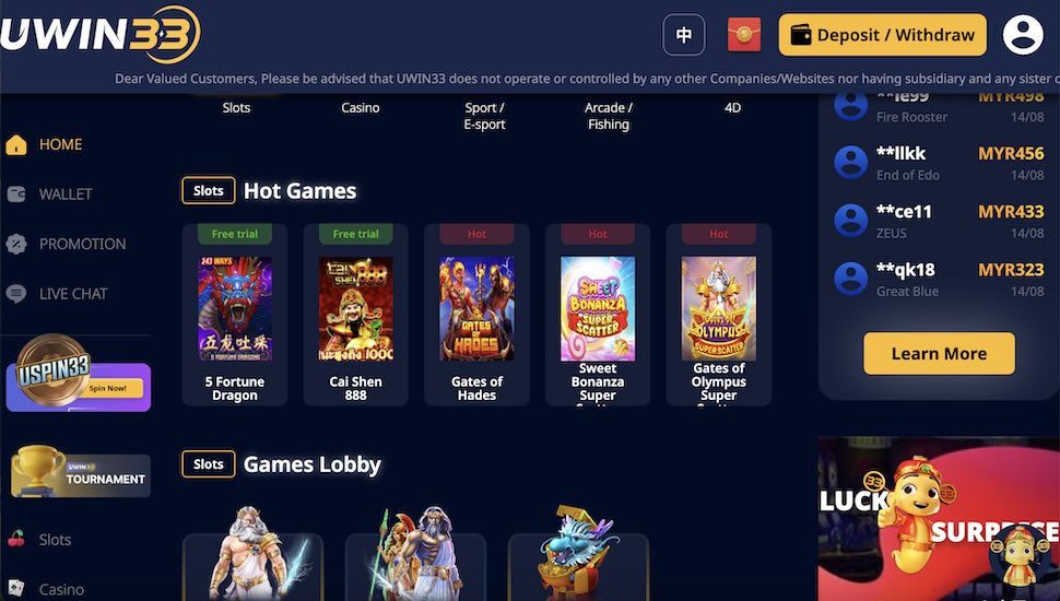 Uwin33 Casino Games