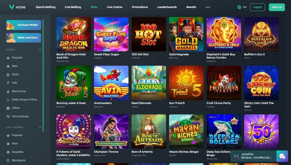 Vave casino slots page