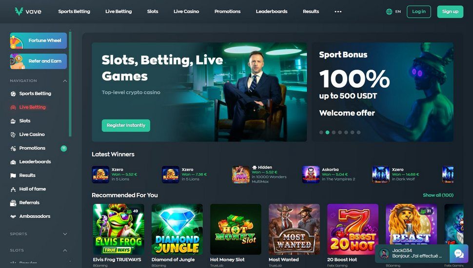 Vave casino main page