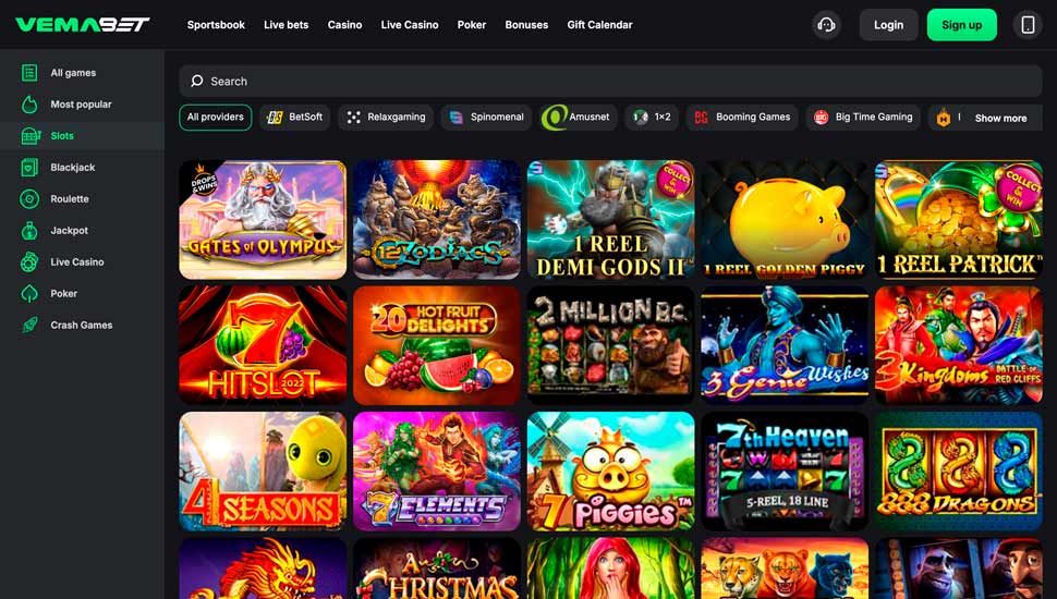 Vemabet casino slots page