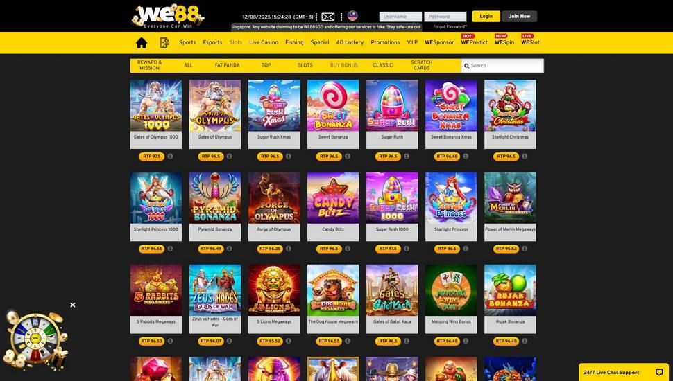 WE88 casino slots page