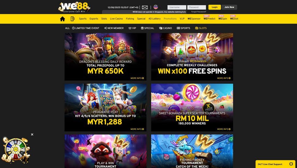 WE88 casino tournaments page