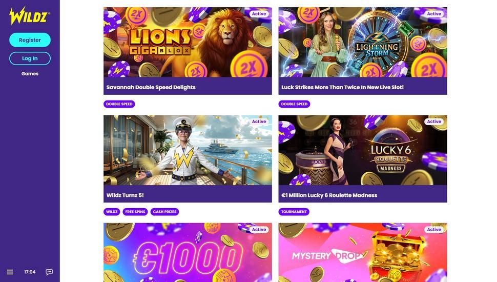 Wildz casino bonus page