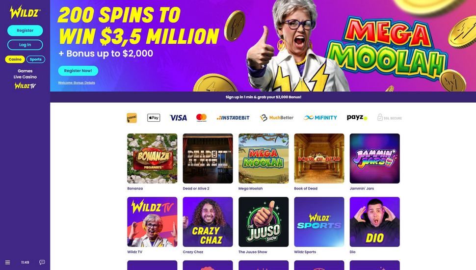 Wildz casino main page