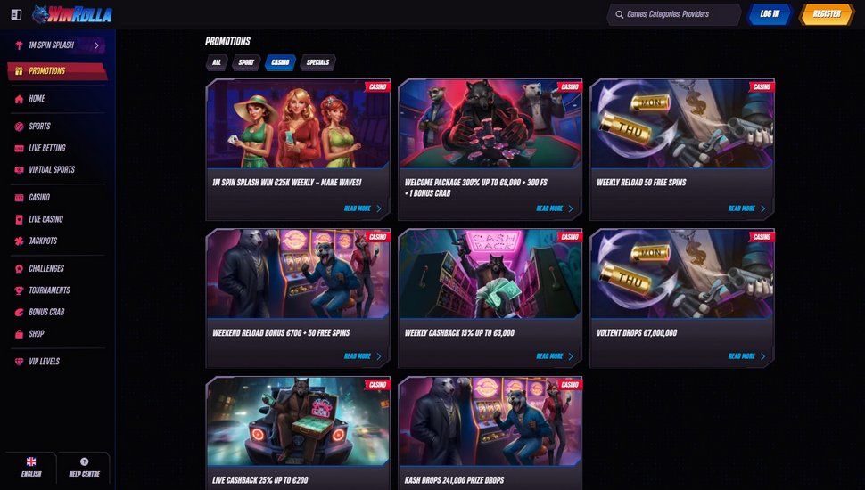 WinRolla casino bonus page