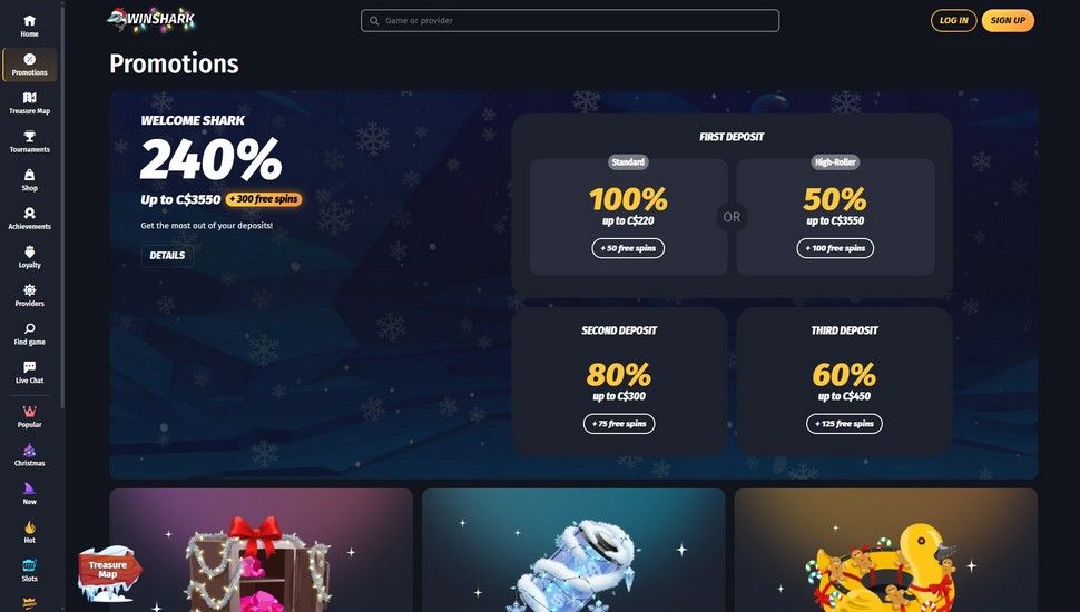 Winshark casino bonus page