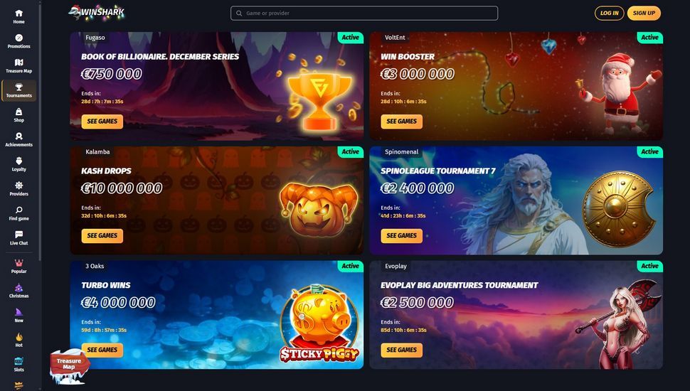 Winshark casino tournaments page