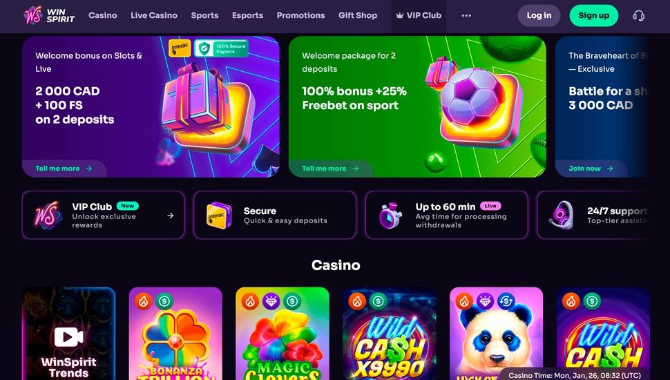 Winspirit casino main page