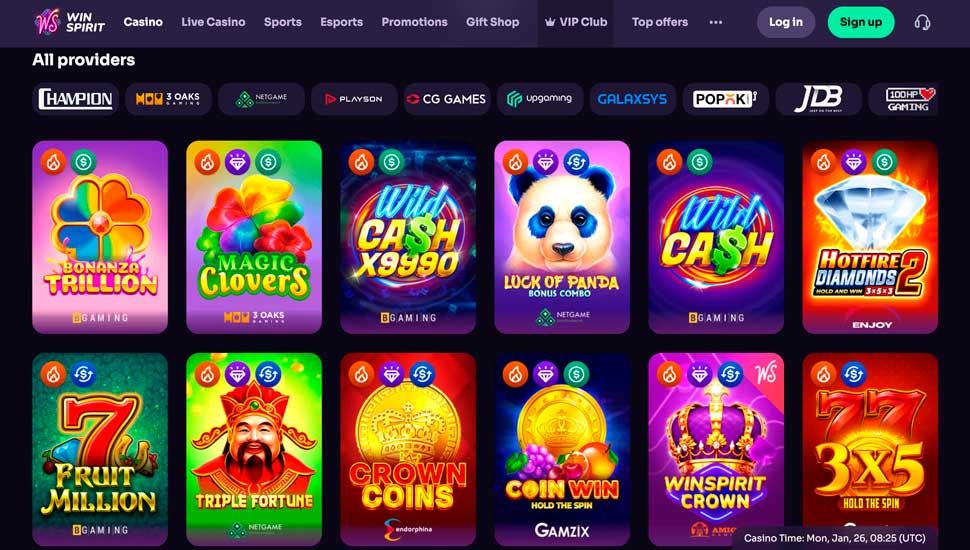 Winspirit casino slots page