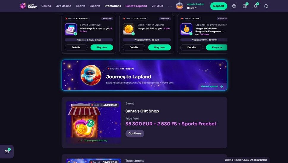 Winspirit casino bonus page