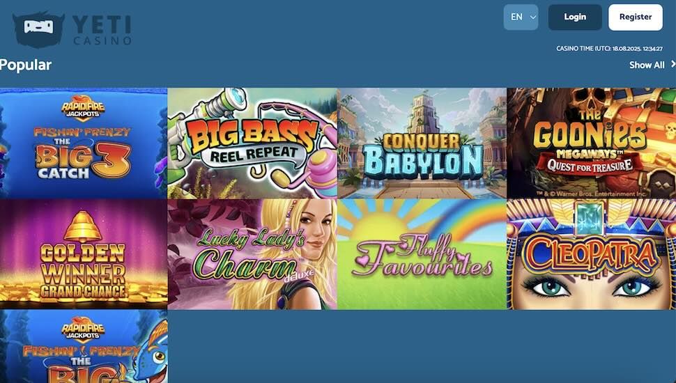 Yeti casino Games
