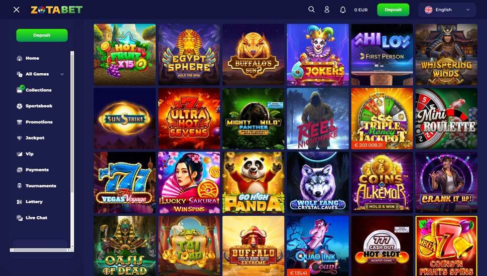 Zotabet casino slots page