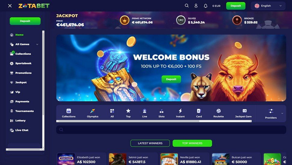 Zotabet casino main page